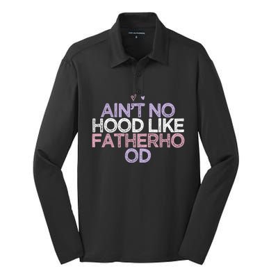 Colored Hearts Mom Funny Ain't No Hood Like Fatherhood Gift Silk Touch Performance Long Sleeve Polo