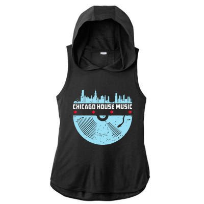 Chicago House Music Vinyl Dj Vintage Ladies PosiCharge Tri-Blend Wicking Draft Hoodie Tank