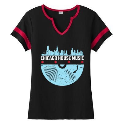 Chicago House Music Vinyl Dj Vintage Ladies Halftime Notch Neck Tee