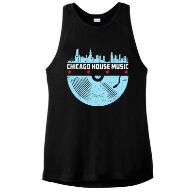 Chicago House Music Vinyl Dj Vintage Ladies PosiCharge Tri-Blend Wicking Tank