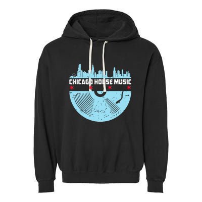 Chicago House Music Vinyl Dj Vintage Garment-Dyed Fleece Hoodie