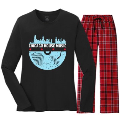 Chicago House Music Vinyl Dj Vintage Women's Long Sleeve Flannel Pajama Set 