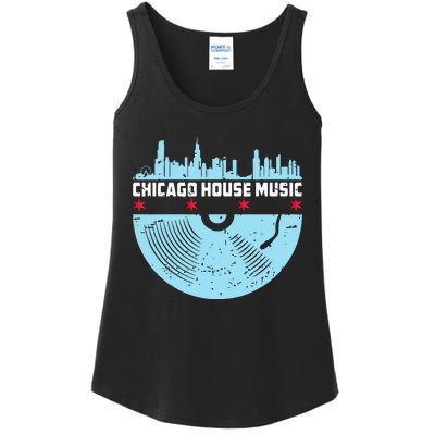 Chicago House Music Vinyl Dj Vintage Ladies Essential Tank