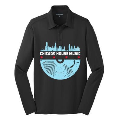 Chicago House Music Vinyl Dj Vintage Silk Touch Performance Long Sleeve Polo