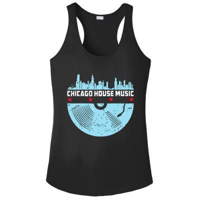 Chicago House Music Vinyl Dj Vintage Ladies PosiCharge Competitor Racerback Tank