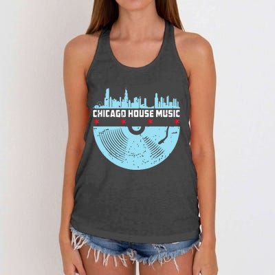 Chicago House Music Vinyl Dj Vintage Women's Knotted Racerback Tank