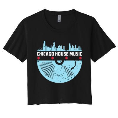 Chicago House Music Vinyl Dj Vintage Women's Crop Top Tee