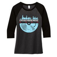 Chicago House Music Vinyl Dj Vintage Women's Tri-Blend 3/4-Sleeve Raglan Shirt