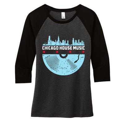 Chicago House Music Vinyl Dj Vintage Women's Tri-Blend 3/4-Sleeve Raglan Shirt