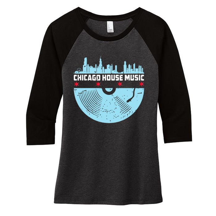 Chicago House Music Vinyl Dj Vintage Women's Tri-Blend 3/4-Sleeve Raglan Shirt