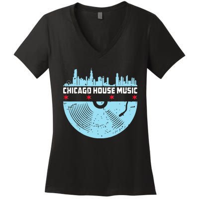 Chicago House Music Vinyl Dj Vintage Women's V-Neck T-Shirt