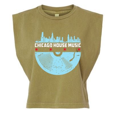 Chicago House Music Vinyl Dj Vintage Garment-Dyed Women's Muscle Tee