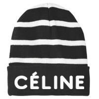 Céline Hello My Name Is Name Tag First Name Striped Beanie with Solid Band