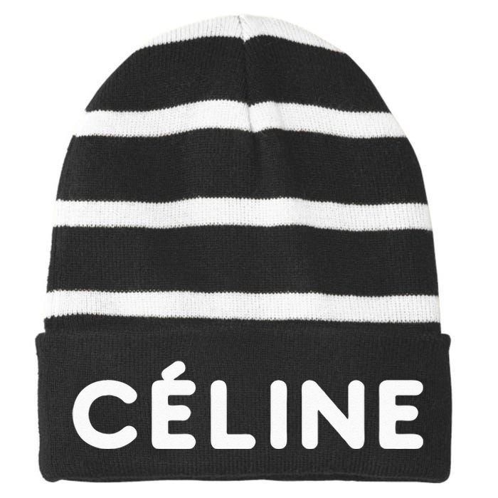 Céline Hello My Name Is Name Tag First Name Striped Beanie with Solid Band