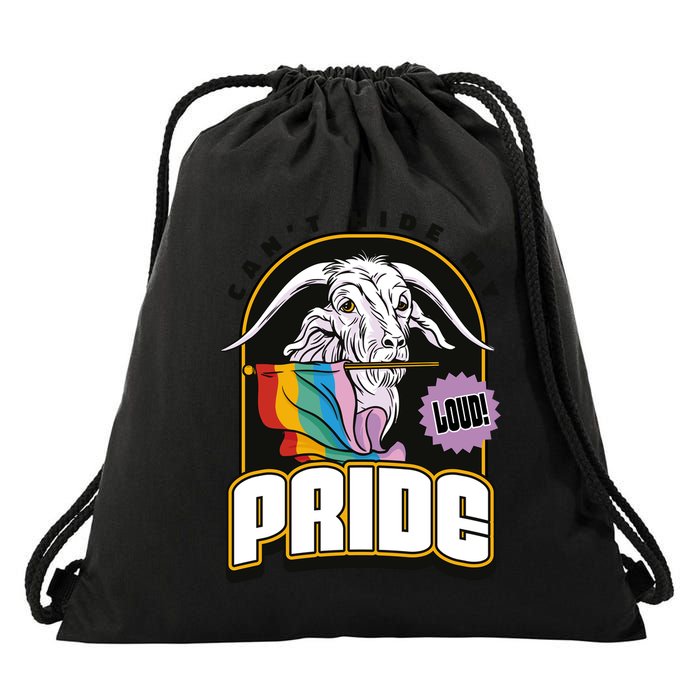 Can't Hide My Pride LGBT Goat Rainbow Flag Drawstring Bag