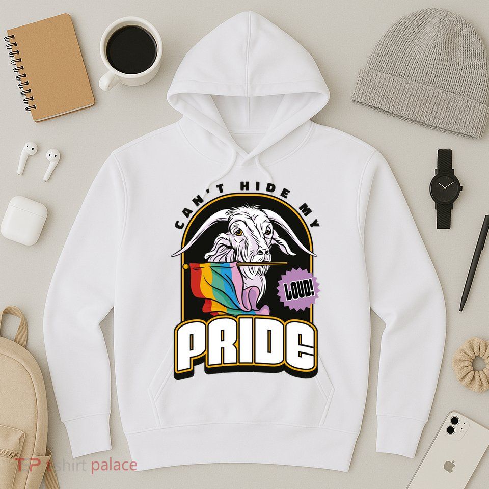 Can't Hide My Pride LGBT Goat Rainbow Flag Hoodie