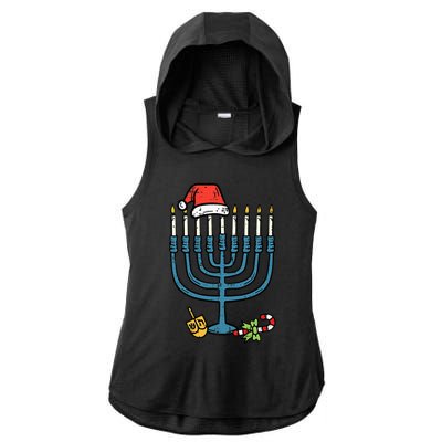 Christmas Hat Menorah Jew Hanukkah Chanukah Ladies PosiCharge Tri-Blend Wicking Draft Hoodie Tank