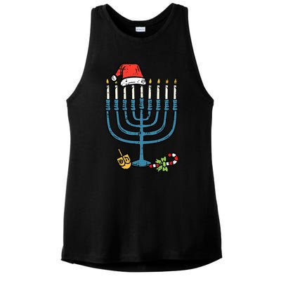 Christmas Hat Menorah Jew Hanukkah Chanukah Ladies PosiCharge Tri-Blend Wicking Tank