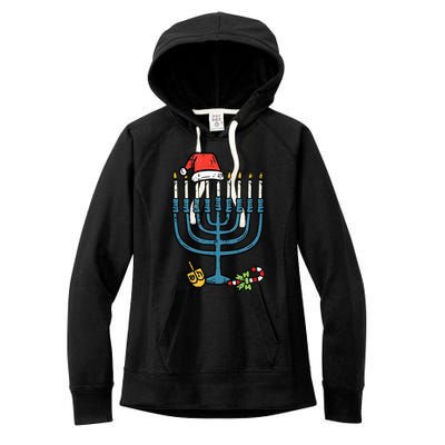 Christmas Hat Menorah Jew Hanukkah Chanukah Women's Fleece Hoodie