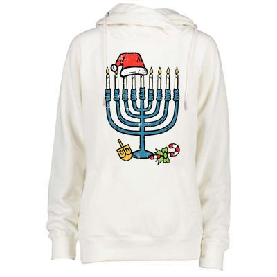 Christmas Hat Menorah Jew Hanukkah Chanukah Womens Funnel Neck Pullover Hood