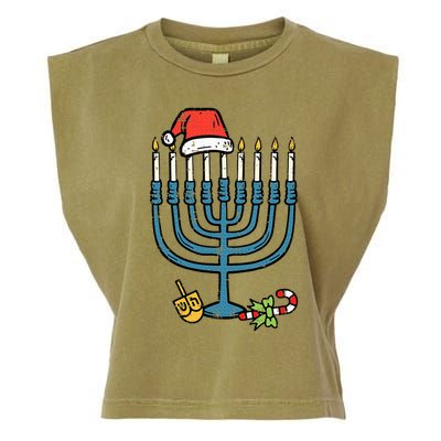 Christmas Hat Menorah Jew Hanukkah Chanukah Garment-Dyed Women's Muscle Tee