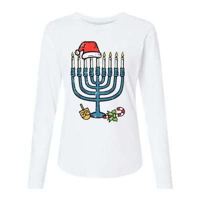 Christmas Hat Menorah Jew Hanukkah Chanukah Womens Cotton Relaxed Long Sleeve T-Shirt