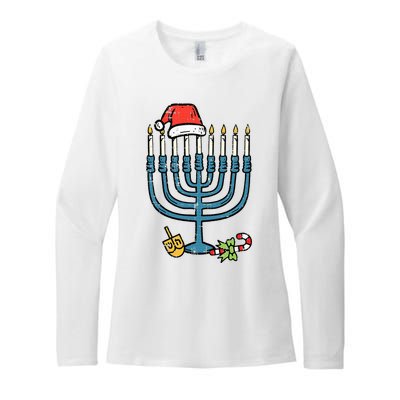 Christmas Hat Menorah Jew Hanukkah Chanukah Womens CVC Long Sleeve Shirt