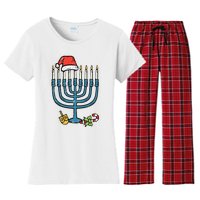 Christmas Hat Menorah Jew Hanukkah Chanukah Women's Flannel Pajama Set