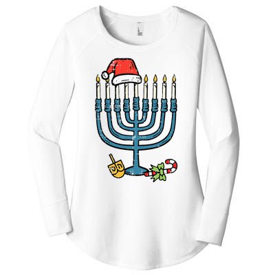 Christmas Hat Menorah Jew Hanukkah Chanukah Women's Perfect Tri Tunic Long Sleeve Shirt