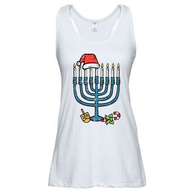 Christmas Hat Menorah Jew Hanukkah Chanukah Ladies Essential Flowy Tank