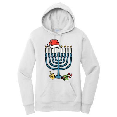 Christmas Hat Menorah Jew Hanukkah Chanukah Women's Pullover Hoodie