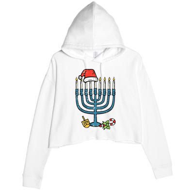 Christmas Hat Menorah Jew Hanukkah Chanukah Crop Fleece Hoodie