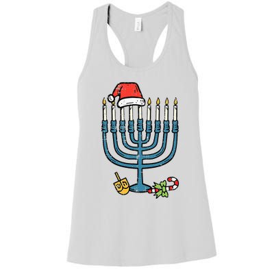 Christmas Hat Menorah Jew Hanukkah Chanukah Women's Racerback Tank