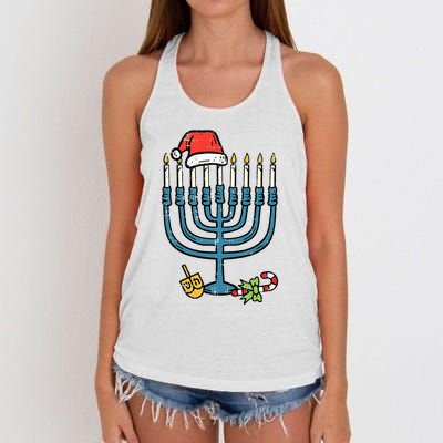 Christmas Hat Menorah Jew Hanukkah Chanukah Women's Knotted Racerback Tank