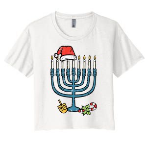 Christmas Hat Menorah Jew Hanukkah Chanukah Women's Crop Top Tee