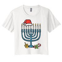 Christmas Hat Menorah Jew Hanukkah Chanukah Women's Crop Top Tee