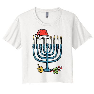 Christmas Hat Menorah Jew Hanukkah Chanukah Women's Crop Top Tee