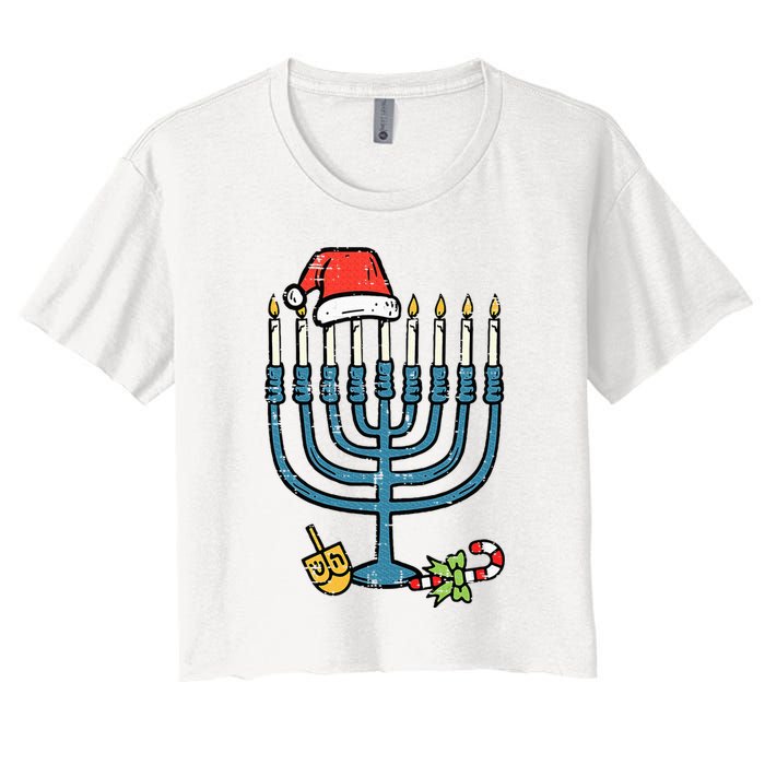 Christmas Hat Menorah Jew Hanukkah Chanukah Women's Crop Top Tee