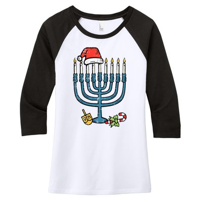 Christmas Hat Menorah Jew Hanukkah Chanukah Women's Tri-Blend 3/4-Sleeve Raglan Shirt