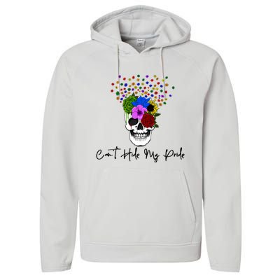 Cant Hide My Pride Skull Funny Lgbt Gift Performance Fleece Hoodie