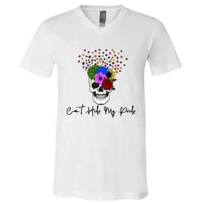 Cant Hide My Pride Skull Funny Lgbt Gift V-Neck T-Shirt