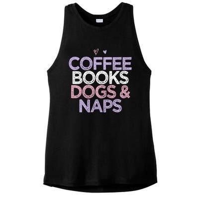 Colored Hearts Mom Funny Coffee Books Dogs And Naps Cool Gift Ladies PosiCharge Tri-Blend Wicking Tank