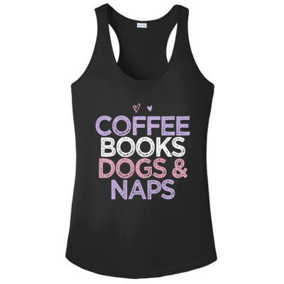 Colored Hearts Mom Funny Coffee Books Dogs And Naps Cool Gift Ladies PosiCharge Competitor Racerback Tank