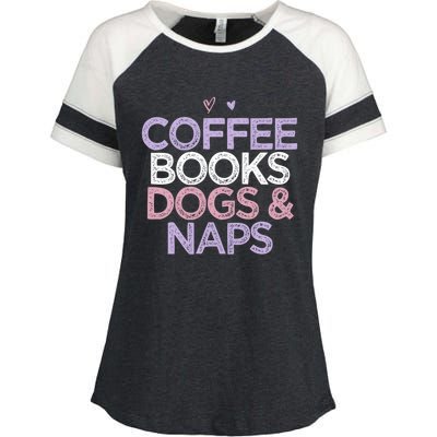 Colored Hearts Mom Funny Coffee Books Dogs And Naps Cool Gift Enza Ladies Jersey Colorblock Tee