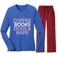 Colored Hearts Mom Funny Coffee Books Dogs And Naps Cool Gift Women's Long Sleeve Flannel Pajama Set 