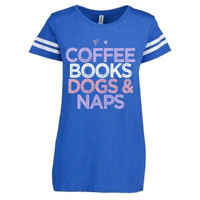 Colored Hearts Mom Funny Coffee Books Dogs And Naps Cool Gift Enza Ladies Jersey Football T-Shirt