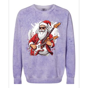 Christmas Heavy Metal Rock And Roll Electric Guitar Xmas Santa Gift Colorblast Crewneck Sweatshirt