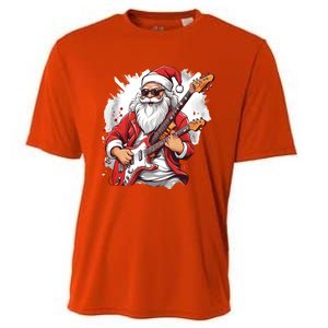 Christmas Heavy Metal Rock And Roll Electric Guitar Xmas Santa Gift Cooling Performance Crew T-Shirt