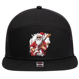 Christmas Heavy Metal Rock And Roll Electric Guitar Xmas Santa Gift 7 Panel Mesh Trucker Snapback Hat