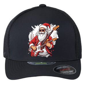 Christmas Heavy Metal Rock And Roll Electric Guitar Xmas Santa Gift Flexfit Unipanel Trucker Cap